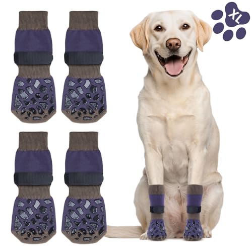 Oiyeefo Anti-Rutsch Hundesocken, 2 Paar Verletzungen Pfotenschutz Innenräume Hundeschuhe mit Verstellbarem Klettverschluss und Doppelseitige Silikongel für Kleine Mittlere und Große Hunde (Größe XL) von Oiyeefo