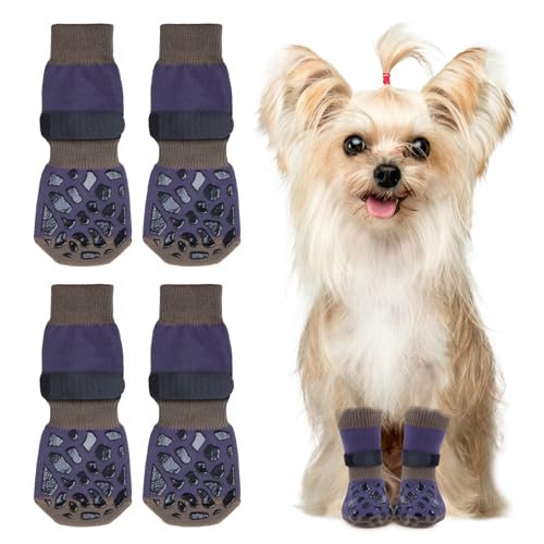 Oiyeefo Anti-Rutsch Hundesocken, 2 Paar Verletzungen Pfotenschutz Innenräume Hundeschuhe mit Verstellbarem Klettverschluss und Doppelseitige Silikongel für Kleine Mittlere und Große Hunde (Größe XS) von Oiyeefo