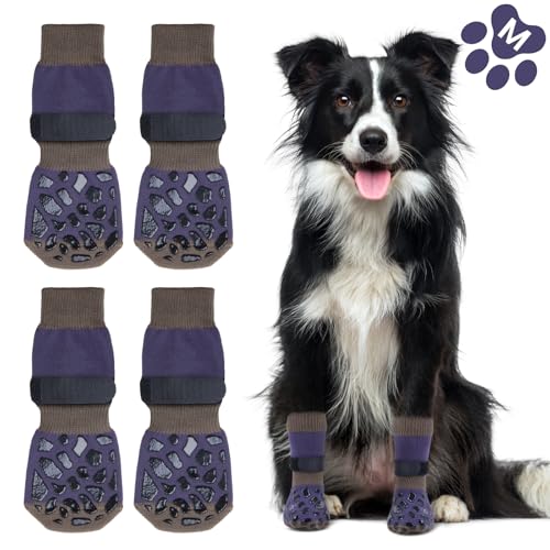 Oiyeefo Anti-Rutsch Hundesocken, 2 Paar Verletzungen Pfotenschutz Innenräume Hundeschuhe mit Verstellbarem Klettverschluss und Doppelseitige Silikongel für Kleine Mittlere und Große Hunde (Größe M) von Oiyeefo