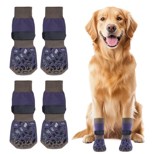 Oiyeefo Anti-Rutsch Hundesocken, 2 Paar Verletzungen Pfotenschutz Innenräume Hundeschuhe mit Verstellbarem Klettverschluss und Doppelseitige Silikongel für Kleine Mittlere und Große Hunde (Größe L) von Oiyeefo