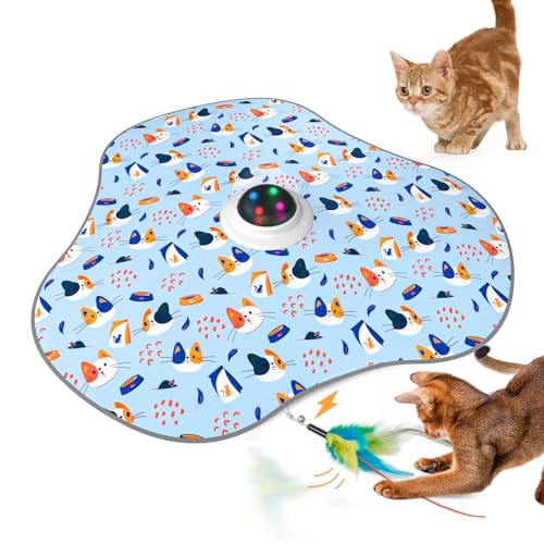 Interaktives Katzenspielzeug: 2-in-1 Versteckspiel Federn Elektrisches Katzenspielzeug mit Gong - Wiederaufladbares Intelligenzspielzeug für die Bewegung Hauskatzen,Geeignet für Katzen jeden Alters von Oiyeefo