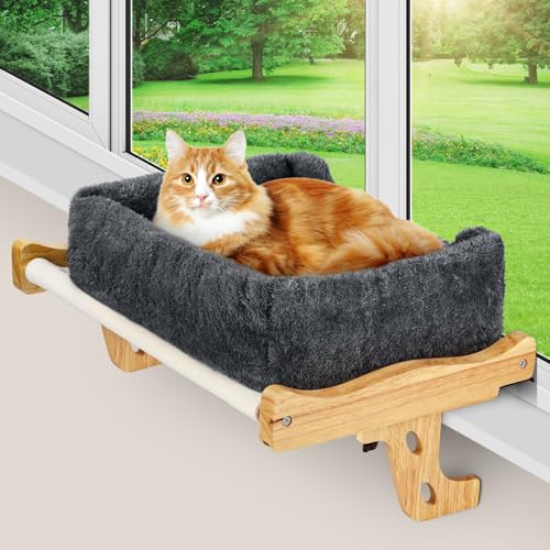 Beheizte Katzenbank Fensterstange Stabile Katzenhängematte Fenstersitz mit Kissen Bettbezug, Holz & Metallrahmen für große Katzen, einfach zu justierendes Katzenbett für Fensterbank, Nachttisch, Beheizte Katzenbank Fensterstange Stabile Katzenhängematte Fenstersitz mit Kissen Bettbezug, Holz & Metallrahmen für große Katzen, einfach zu justierendes Katzenbett für Fensterbank, Nachttisch, von Okayice