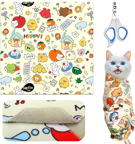 Okiki Cat Grooming Wrap, Cat Wrap with Cat Nail Clipper, Katzenpflegetuch,Katzenfesseln zum Nagelknipsen mit Krallenschere, Selbsthaftend Katzenwickel zum Krallenschneiden Okiki Cat Grooming Wrap, Cat Wrap with Cat Nail Clipper, Katzenpflegetuch,Katzenfesseln zum Nagelknipsen mit Krallenschere, Selbsthaftend Katzenwickel zum Krallenschneiden von Okiki
