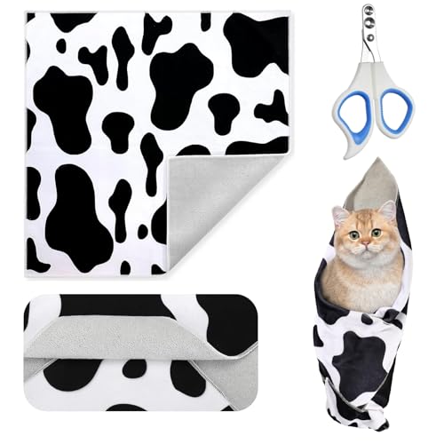 Okiki Cat Grooming Wrap with Nail Clipper, Katzenpflegetuch, Katzenfesseln zum Nagelknipsen mit Krallenschere, Selbsthaftend Katzenwickel zum Krallenschneiden,Ohrenreinigung,Zähneputzen, Kuhmuster Okiki Cat Grooming Wrap with Nail Clipper, Katzenpflegetuch, Katzenfesseln zum Nagelknipsen mit Krallenschere, Selbsthaftend Katzenwickel zum Krallenschneiden,Ohrenreinigung,Zähneputzen, Kuhmuster von Okiki