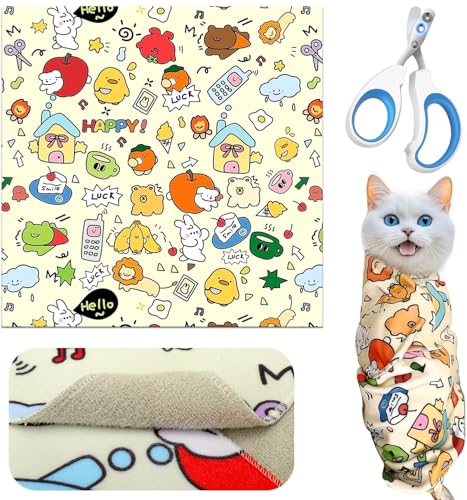 Okiki Cat Grooming Wrap, Cat Wrap with Cat Nail Clipper, Katzenpflegetuch,Katzenfesseln zum Nagelknipsen mit Krallenschere, Selbsthaftend Katzenwickel zum Krallenschneiden Okiki Cat Grooming Wrap, Cat Wrap with Cat Nail Clipper, Katzenpflegetuch,Katzenfesseln zum Nagelknipsen mit Krallenschere, Selbsthaftend Katzenwickel zum Krallenschneiden von Okiki