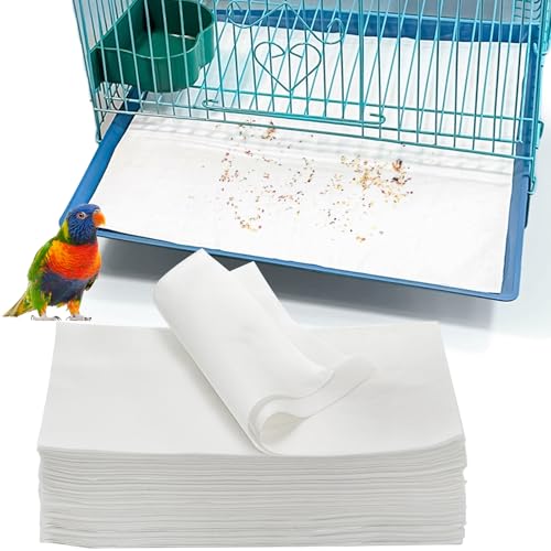 Okllen 200 Stück Vogelkäfigeinlagen, 27,9 x 50,8 cm, Einweg-Käfig-Papiereinlagen, saugfähige Vlies-Einlagen für Papageien, Sittiche, Finken, Kanarienvögel, Weiß, 200 Stück von Okllen