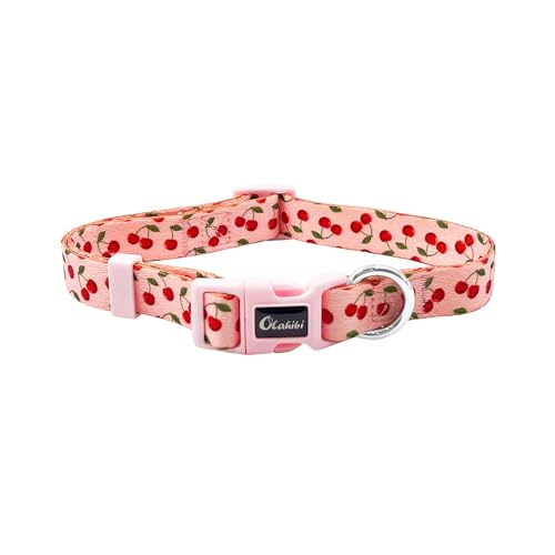 Olahibi Basic Hundehalsband, Kirschfrucht-Muster, weiches und strapazierfähiges Polyester-Material, verstellbare Länge, für große Hunde (groß, rosa Kirsche) von Olahibi