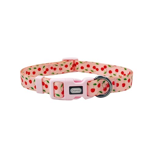 Olahibi Basic Hundehalsband, Kirschmuster, Polyester-Material, 4 für kleine, mittelgroße und große Hunde (L, rosa Kirsche) von Olahibi