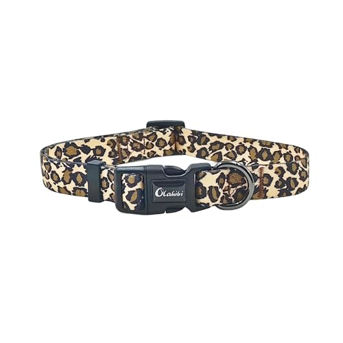 Olahibi Basic Hundehalsband, Leopardenmuster, weiches und strapazierfähiges Polyester-Material, verstellbare Länge, für mittelgroße Hunde (Größe M, brauner Leopard) von Olahibi