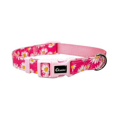 Olahibi Basic Hundehalsband, Nylon-Gurtband plus Baumwollband, Gänseblümchenmuster, für große Hunde (L, Rosa Gänseblümchen) von Olahibi