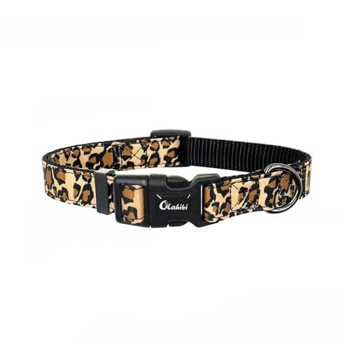 Olahibi Basic Hundehalsband, Nylon-Gurtband plus Baumwollband, Leopardenmuster, für mittelgroße Hunde (Größe M, Brauner Leopard) von Olahibi