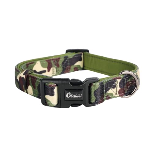 Olahibi Basic Hundehalsband, Polyester-Gurtband, gepolstert mit weichem Neopren, Camouflage-Muster, für große Hunde (L, Camouflage) von Olahibi