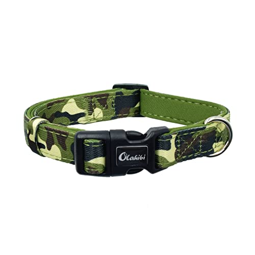 Olahibi Basic Hundehalsband, Polyester-Gurtband, gepolstert mit weichem Neopren, Camouflage-Muster, für kleine Hunde (S, Camouflage) von Olahibi