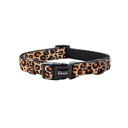 Olahibi Basic Hundehalsband, Polyester-Gurtband, gepolstert mit weichem Neopren, Leopardenmuster, für kleine Hunde (S, gelber Leopard) von Olahibi