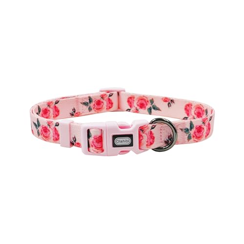 Olahibi Basic Hundehalsband, Rosenmuster, Polyester-Material, 4 für kleine, mittelgroße und große Hunde (XS, Rosa Rose) von Olahibi