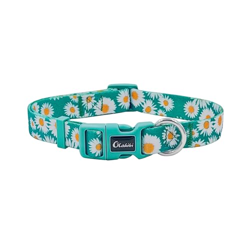 Olahibi Basic Hundehalsband, weiches und strapazierfähiges Polyester-Material, verstellbare Länge, für Welpen (XS, grünes Gänseblümchen) von Olahibi