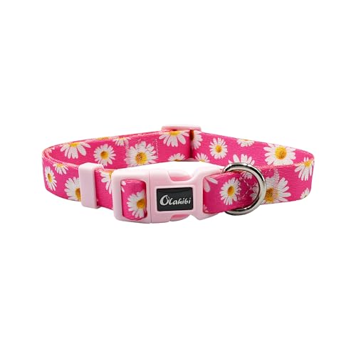 Olahibi Basic Hundehalsband, weiches und strapazierfähiges Polyester-Material, verstellbare Länge, für große Hunde (L, Hot Pink Daisy) von Olahibi