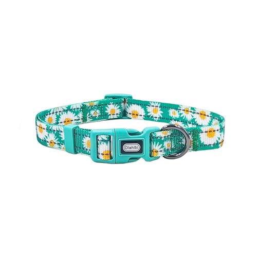 Olahibi Basic Hundehalsband, weiches und strapazierfähiges Polyester-Material, verstellbare Länge, für große Hunde (L, grünes Gänseblümchen) von Olahibi
