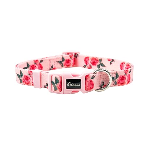 Olahibi Basic Hundehalsband, weiches und strapazierfähiges Polyester-Material, verstellbare Länge, für kleine Hunde (Größe S, Rosa Rose) von Olahibi