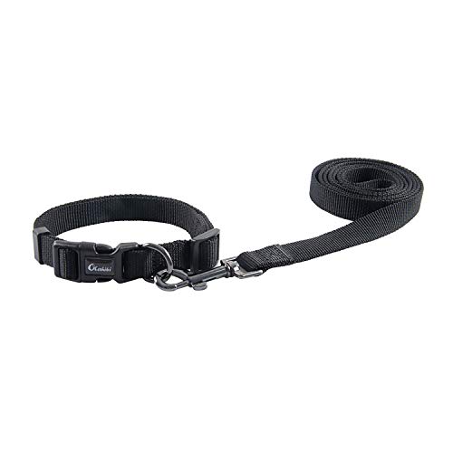 Olahibi Basic Hundehalsband und Leine, Kombi-Set, strapazierfähiges Nylon-Halsband und 150 cm passende Leine für kleine Hunde (Größe S, schwarzes Set) von Olahibi
