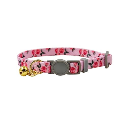 Olahibi Breakaway-Katzenhalsband, Blumenmuster, sichere Schnalle, transparente Glocke, Polyester-Material, für ausgewachsene Katzen (Rosa Rose) von Olahibi