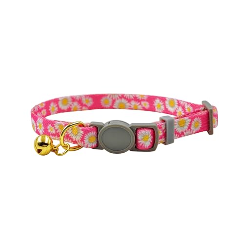Olahibi Breakaway-Katzenhalsband, Blumenmuster, sichere Schnalle, transparente Glocke, Polyester-Material, für ausgewachsene Katzen (rosa Gänseblümchen) von Olahibi
