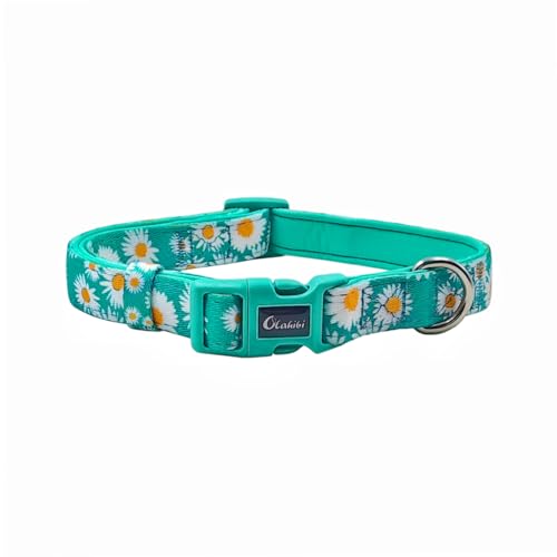 Olahibi Gepolstertes Hundehalsband aus Neopren, weich und bequem, Blumenmuster, für mittelgroße Hunde (Größe M, grünes Gänseblümchen) von Olahibi