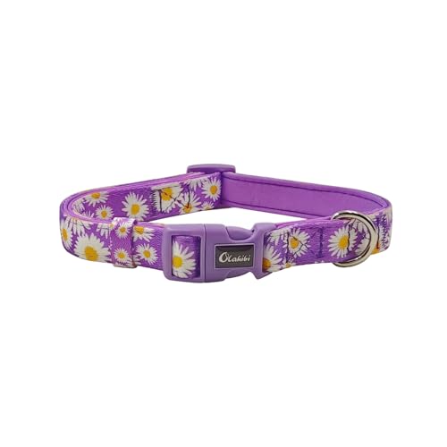 Olahibi Gepolstertes Hundehalsband aus Neopren, weich und bequem, Blumenmuster, für mittelgroße Hunde (Größe M, lila Gänseblümchen) von Olahibi