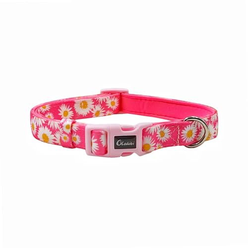 Olahibi Gepolstertes Hundehalsband aus Neopren, weich und bequem, Blumenmuster, für mittelgroße Hunde (Größe M, rosa Gänseblümchen) von Olahibi