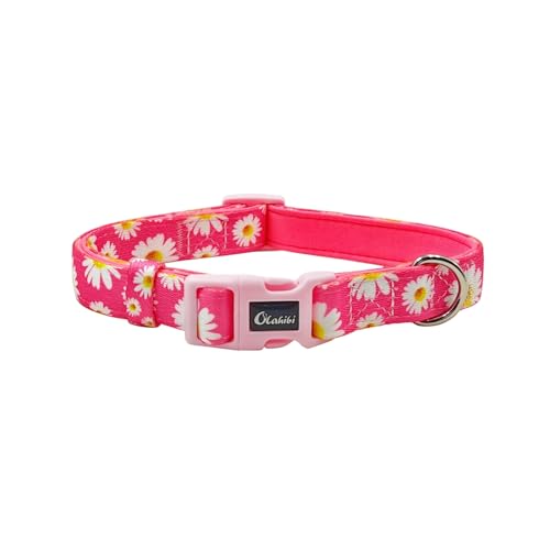 Olahibi Gepolstertes Hundehalsband aus Neopren, weich und bequem, Blumenmuster für kleine Hunde (Größe S, Hot Pink Daisy) von Olahibi