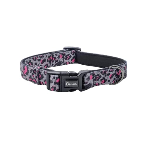Olahibi Gepolstertes Hundehalsband aus Neopren, weich und bequem, Leopardenmuster, für kleine Hunde (Größe S, Grauer Leopard) von Olahibi