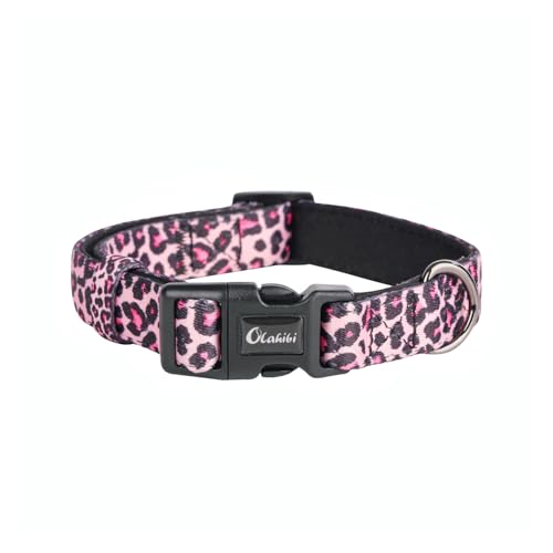 Olahibi Gepolstertes Neopren-Hundehalsband, weich und bequem, Leopardenmuster, für kleine Hunde (Größe S, bunter Leopardenmuster) von Olahibi