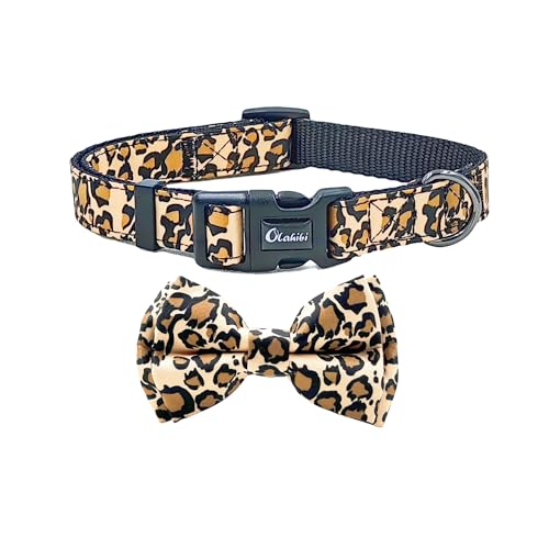 Olahibi Hundehalsband mit Fliege, Leopardenmuster, Nylon-Gurtband und Baumwollband, für große Hunde (Größe L, Brauner Leopard) von Olahibi