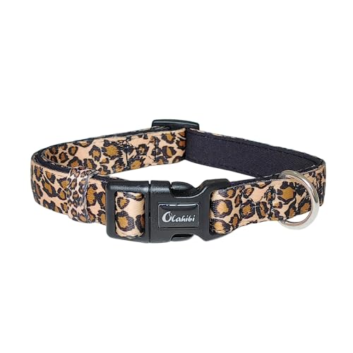 Olahibi Hundehalsband mit Leopardenmuster, Polyester-Gurtband, gepolstert mit Neopren, weich und bequem für kleine, mittelgroße und große Hunde (Größe L, Leopard) von Olahibi