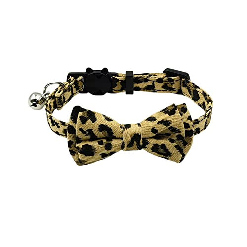 Olahibi Katzenhalsband, Leopardenmuster, abnehmbare Fliege, transparente Glocke, Baumwollmaterial, für ausgewachsene Katzen (gelber Leopard) von Olahibi