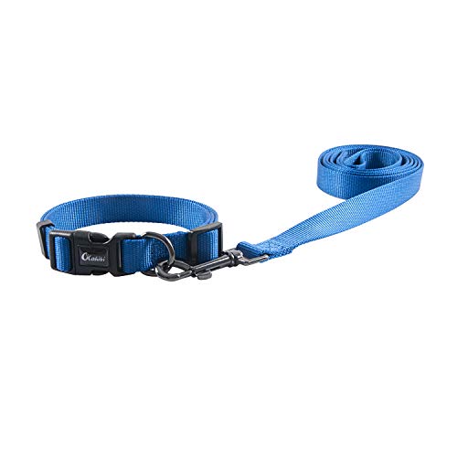 Olahibi Nylon-Hundehalsband-Leinen-Set, Halsband und 1,5 m Leine, für mittelgroße Hunde (Größe M, Blau) von Olahibi
