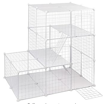 Großer Katzenkäfig für den Innenbereich, DIY Katzenzaun, abnehmbarer Draht, Hundehütte, ideal für 1–4 Katzen, 41 L x 27 B x 55 H mit Plattformbett und Leiter (weiß) von Old Tjikko