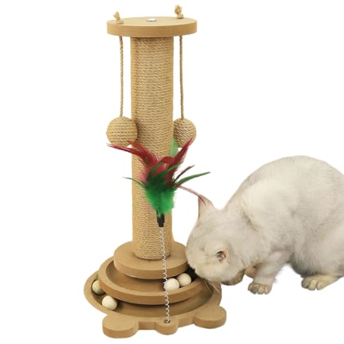 Katzenkratzbaum,Kratzpfahl Mit Sisal Und Spielzeug - Multifunktionale Katzenspielzeug Mit 2 Sisalbällen Und Kugelbahn Für Innenräume, Möbelschutz Und Unterhaltung Im Wohnbereich von Oldmoom
