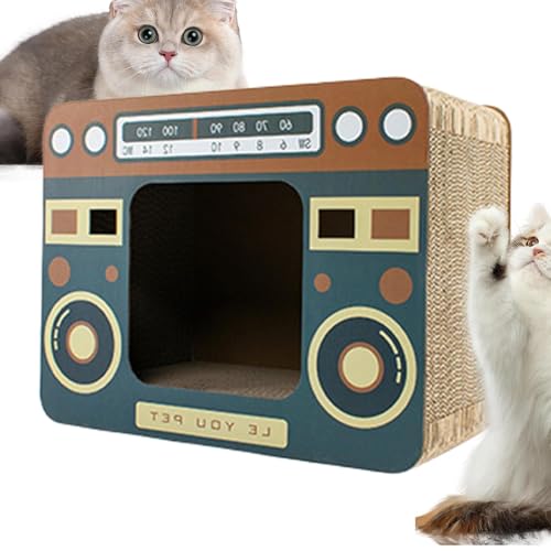 Katzenkratzhaus, großes Radio, Ofenform, Haustier-Kratzer, Wellpapier-Pad, schützt Möbel gegen Langeweile, Lounge-Bett für Kätzchen im Innenbereich von Oldmoom