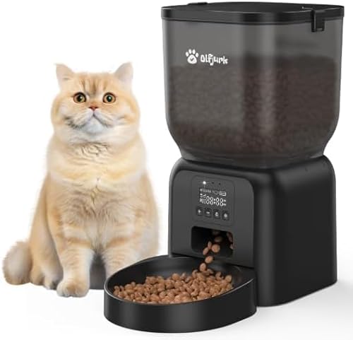 Futterautomat Katze, Olfjurk 4L Katzenfutter Automat Cat Feeder- Automatischer Futterspender,1-6 Mahlzeiten für Katzen und kleine mittelgroße Hunde | Duale Stromversorgung,Abnehmbar Waschbar,Schwarz von Olfjurk