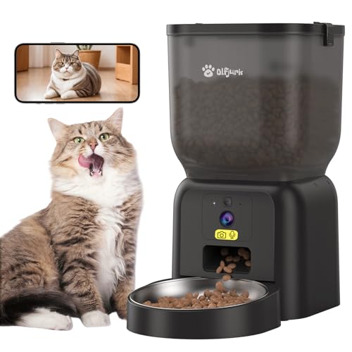 Futterautomat Katze, Olfjurk Video Intelligenter Katzenfutter Automat Automatic Dog Feeder with Camera, Automatic Cat Feeder with Timer Programmable, HD Camera for Voice and Video Recording,Schwarz von Olfjurk