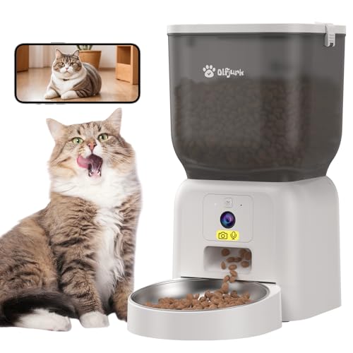 Futterautomat Katze, Olfjurk Video Intelligenter Katzenfutter Automat Automatic Dog Feeder with Camera, Automatic Cat Feeder with Timer Programmable, HD Camera for Voice and Video Recording,Weiß von Olfjurk