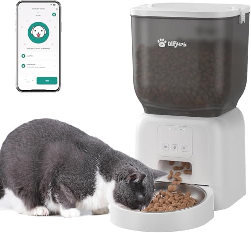 4L Futterautomat Katze, APP-Steuerung, WiFi Intelligenter Katzenfutter Automat, 6 Mahlzeiten pro Tag, Futterspender für Katzen/Hunde, Futterspender Katze mit Edelstahlnapf,Weiß von Olfjurk