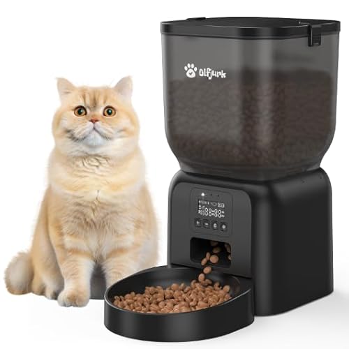 Olfjurk Automatischer Futterspender für Katzen, 4 l, zeitgesteuert, automatischer Futterspender für Trockenfutter, programmierbare Kontrolle, 1–6 Mahlzeiten für Katzen und kleine, mittelgroße Hunde, von Olfjurk