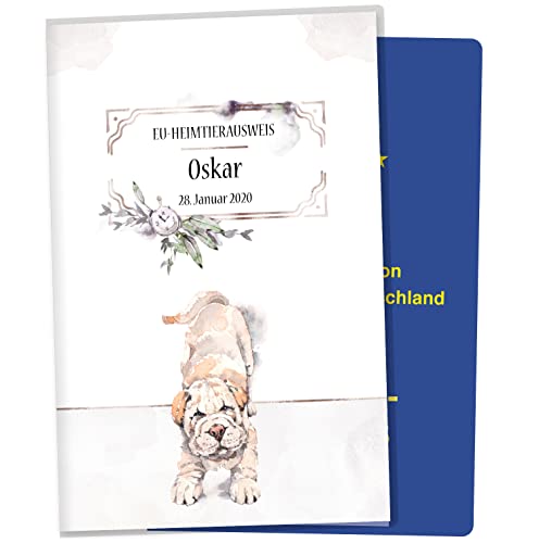 EU-Heimtierausweis Hülle Cosmo Hunde Tierausweis Schutzhülle schöne Geschenkidee personalisierbar mit Namen und Geburtsdatum (Space Bow, EU-Heimtierausweishülle personalisiert) von Olgs