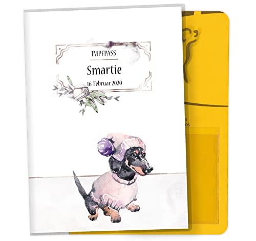 Impfpass Hülle für Tiere Cosmo Hunde Tierausweis Schutzhülle schöne Geschenkidee personalisierbar mit Namen und Geburtsdatum (Bommel, Impfpasshülle personalisiert) von Olgs