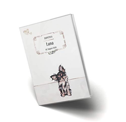 Impfpass Hülle für Tiere Cosmo Hunde Tierausweis Schutzhülle schöne Geschenkidee personalisierbar mit Namen und Geburtsdatum (Macy, Impfpasshülle personalisiert) von Olgs