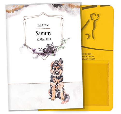 Impfpass Hülle für Tiere Cosmo Hunde Tierausweis Schutzhülle schöne Geschenkidee personalisierbar mit Namen und Geburtsdatum (Rex, Impfpasshülle personalisiert) von Olgs