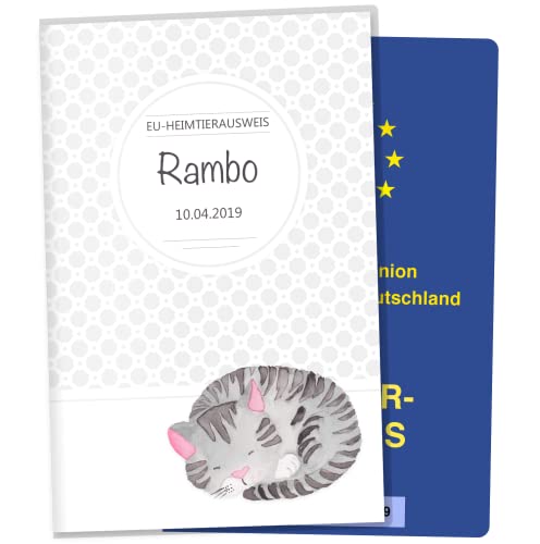 OLGS EU-Heimtierausweis Hülle Haustiere Tierausweis Schutzhülle Geschenkidee personalisierbar mit Namen und Geburtsdatum (Rambo, EU-Heimtierausweishülle personalisiert) von Olgs