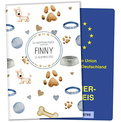 OLGS EU-Heimtierausweis Hülle Lovely Pets Tierausweis Schutzhülle Geschenkidee personalisierbar mit Namen und Geburtsdatum (foodbowl, EU-Heimtierausweis personalisiert) von Olgs